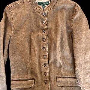 Ralph Lauren LAUREN JEANS CO Stretch Denim Jacket Sz 12 100% Sheep Leather Trim